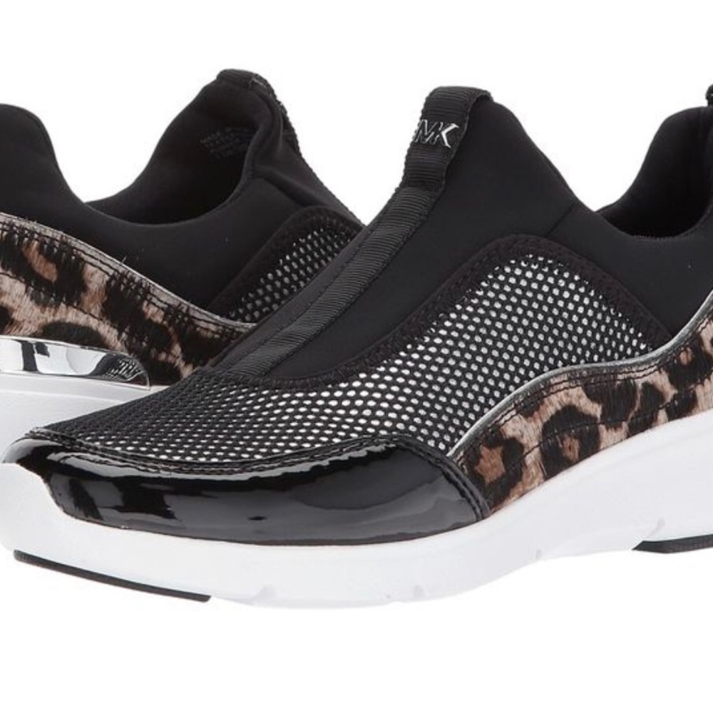 Michael Kors Ace Shoes Women 8 Black Faux Leopard Trim Mesh Scuba Chunky Glitter